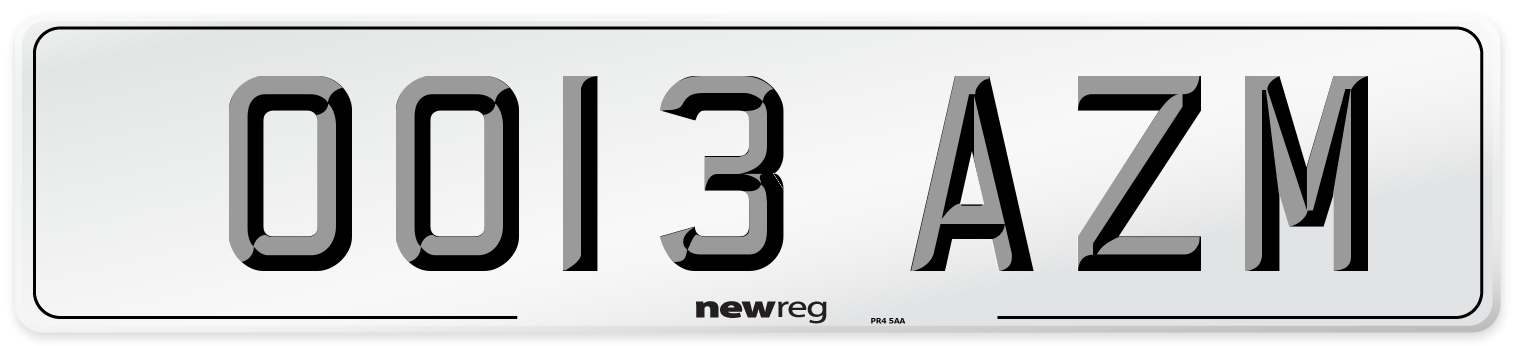 OO13 AZM Number Plate from New Reg